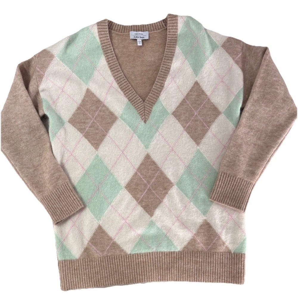 Other Stories Paris Atelier Oversized Argyle Mohair Wool Sweater SZ:SM Fits M-L
